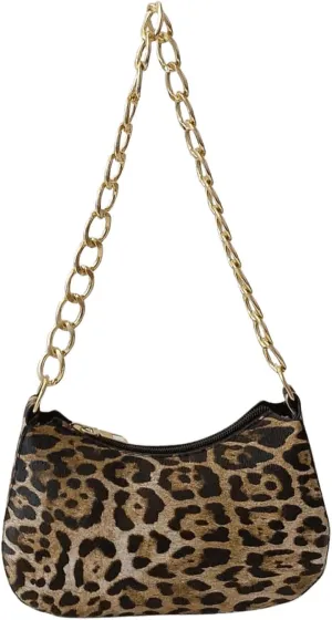 SweatyRocks Women's Leopard Print Top Handle Chain Strap Shoulder Bags Underarm Purses with Zipper