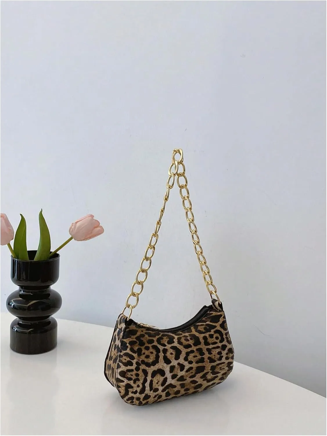SweatyRocks Women's Leopard Print Top Handle Chain Strap Shoulder Bags Underarm Purses with Zipper