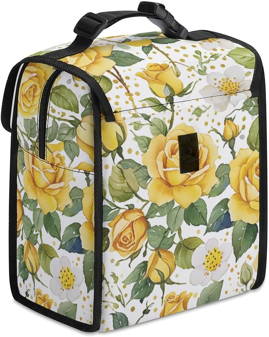 SWEET TANG Cute Reusable Lunch Bag with Buckle - Insulated Washable Work Office Lunch Handbags Compatible with Floral Chic Flowers Roses Pedals Dots Leaves Buds Spring Season Theme for Women Men