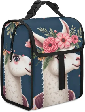 SWEET TANG Insulated Lunch Bag with Buckle - Compatible with Floral Llama Navy Blue Bento Handbags Reusable College Travel Bag Cooler Warm for Men Women