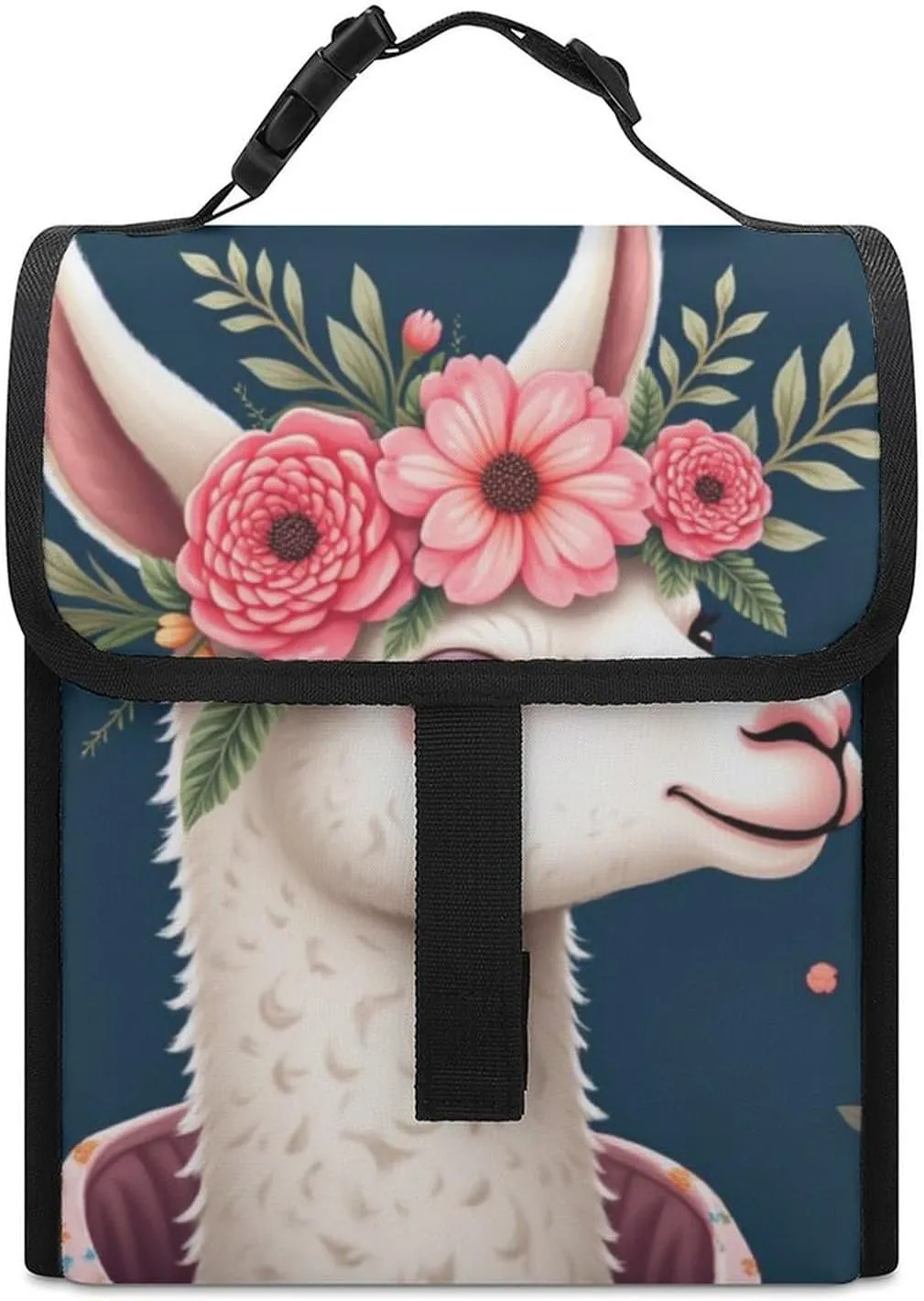 SWEET TANG Insulated Lunch Bag with Buckle - Compatible with Floral Llama Navy Blue Bento Handbags Reusable College Travel Bag Cooler Warm for Men Women
