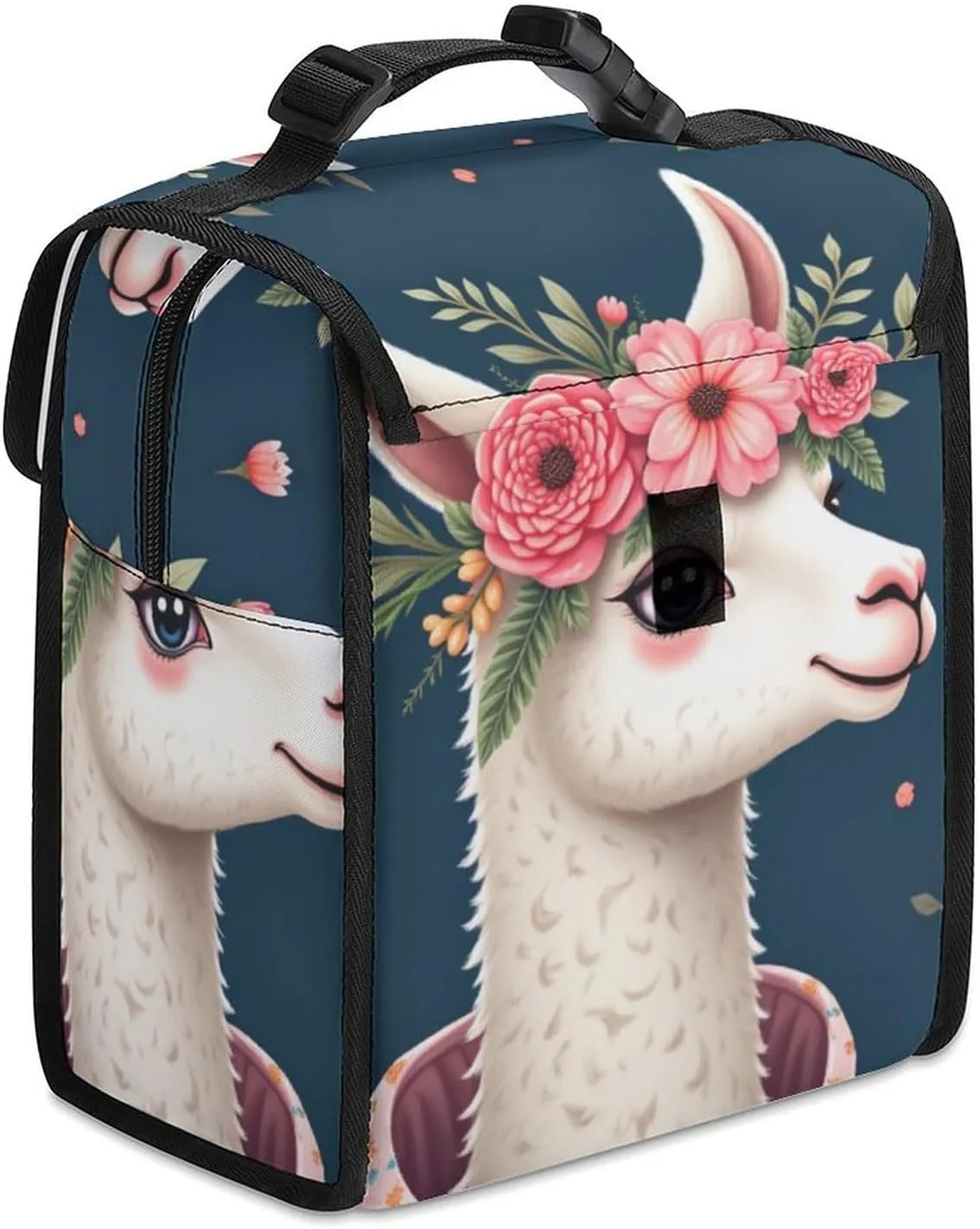 SWEET TANG Insulated Lunch Bag with Buckle - Compatible with Floral Llama Navy Blue Bento Handbags Reusable College Travel Bag Cooler Warm for Men Women