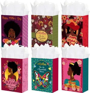 Sweetude 24 Pcs African American Mother's Day Gift Bags with Tissue Paper, Happy Mother's Day Paper Bags Gift Wrap Bags with Handle for Black Mom Grandma Mother's Day Birthday Party Decor