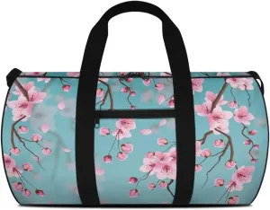 Talayituse Blue Cherry Blossom Print Duffel Bag for Women Gym Duffel Bag Carry On Garment Duffel Bag Portable Travel Bag with Shoulder Strap Zipper Workout Bag Crossbody Tote Bag Weekender Bag