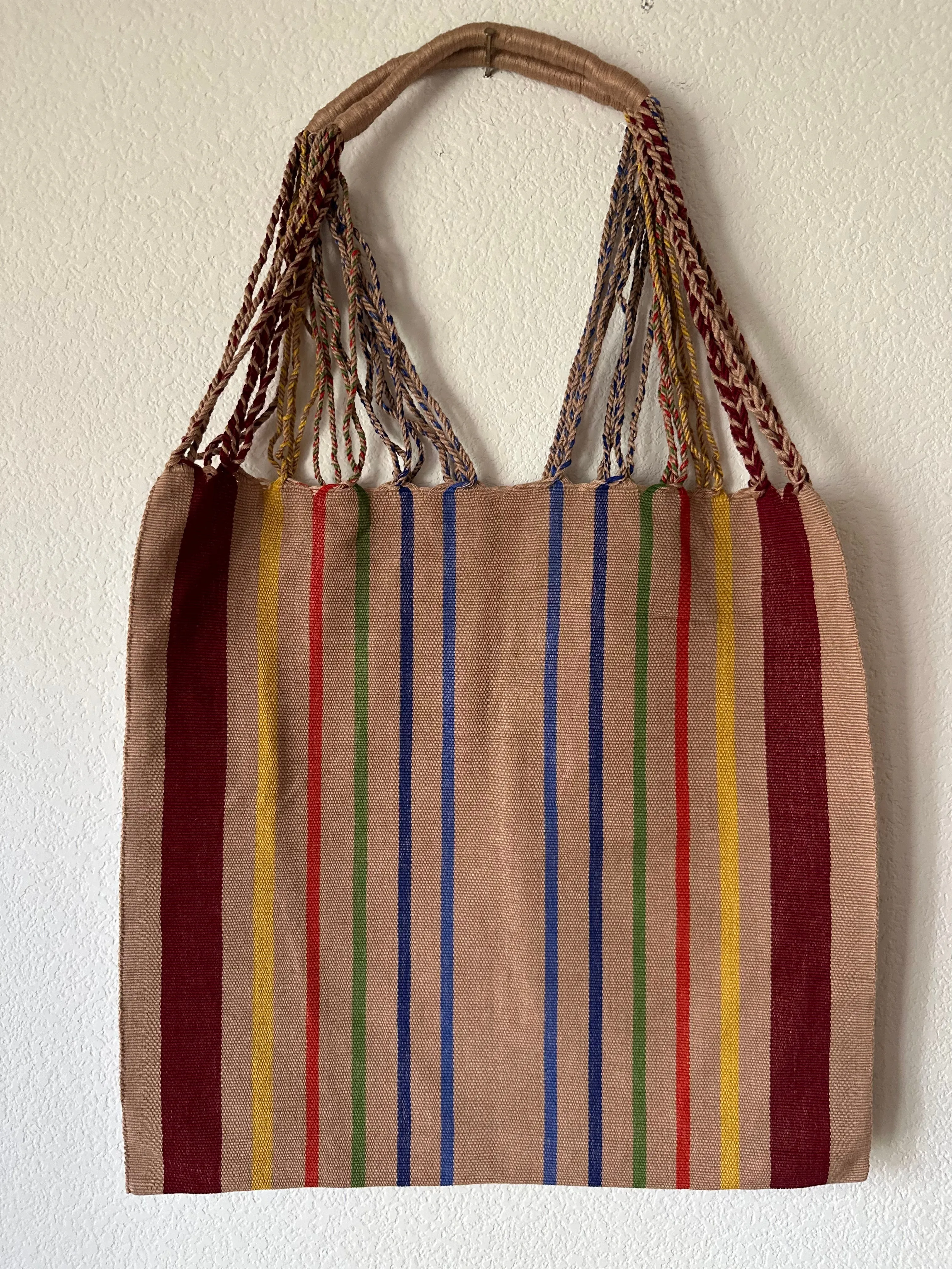 Tan with Multicolor Loom Tote Bag