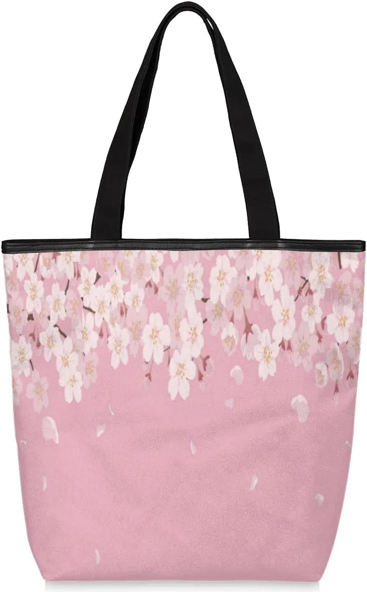 Tavisto Canvas Tote Bag,Animation Cherry Blossom Plant Grocery Shopping Bags 11"x13.6"x4" Durable, Recyclable,Washable, Foldable, Portable Tote Bags Bulk