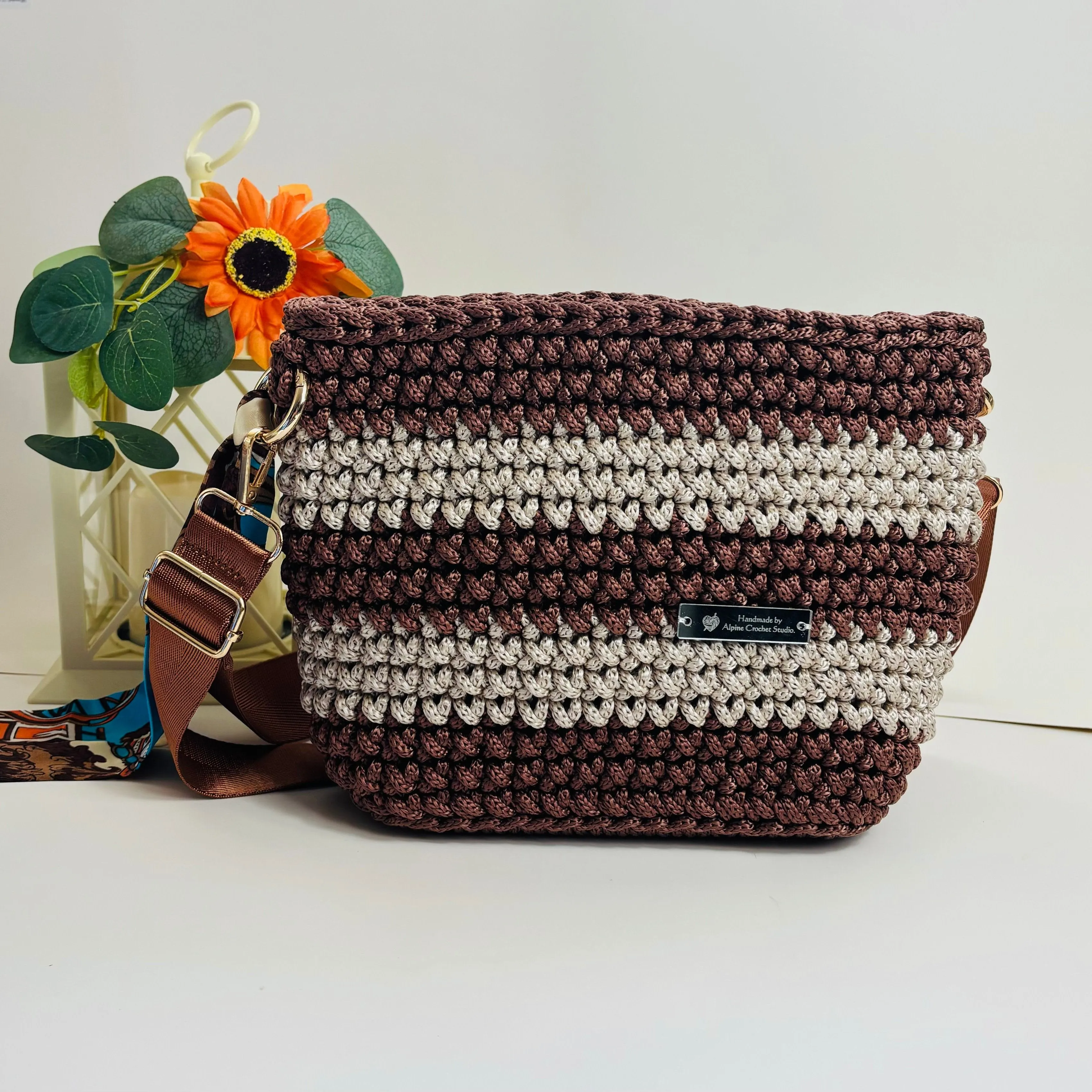 The Alicia – Handmade Crochet Crossbody Bag in Copper & Latte