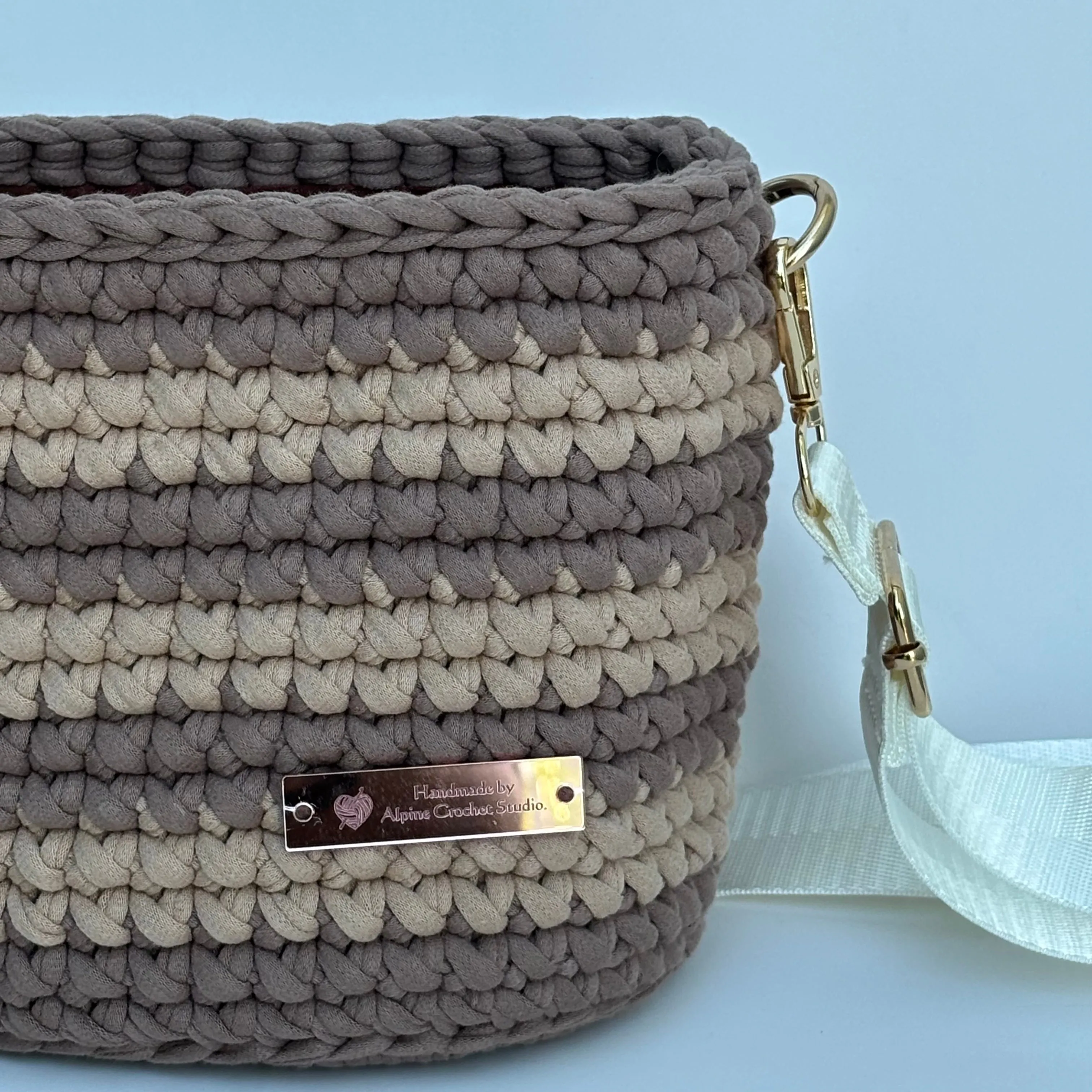 The Alicia (Small) – Handmade Crochet Crossbody Bag in Chocolate & Caramel