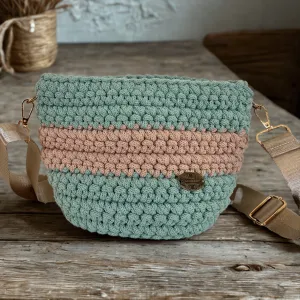 The Arwen – Handmade Crochet Crossbody Bag in Aloe & Caramel