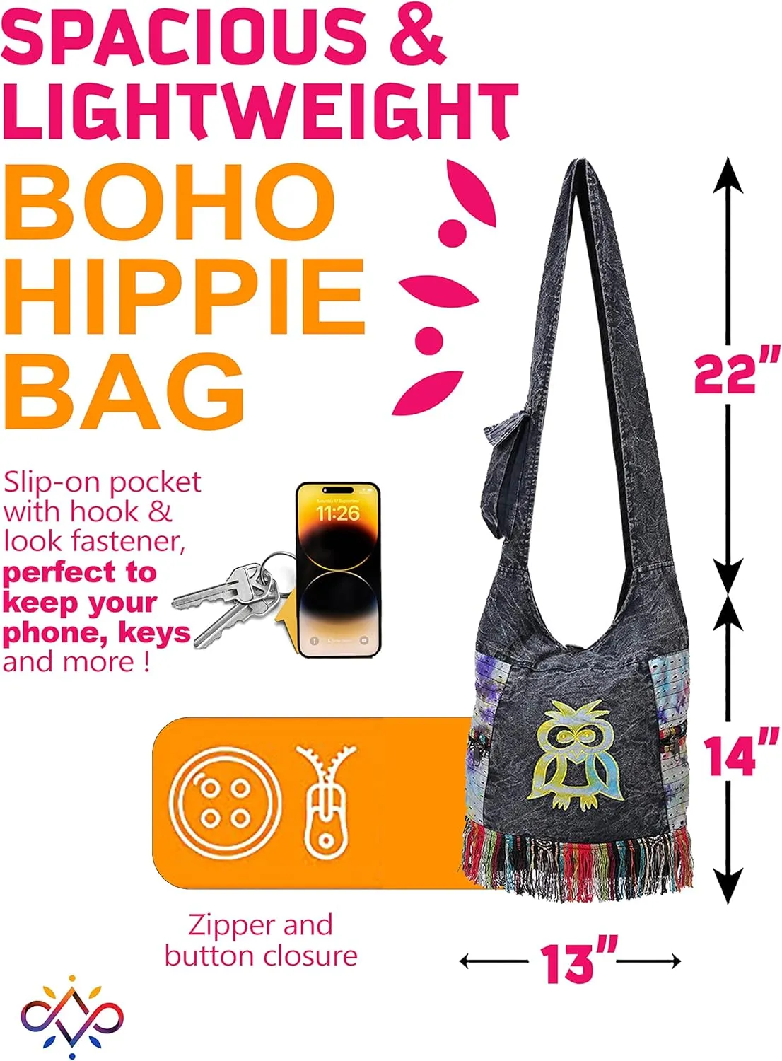 THE COLLECTION ROYAL Hobo Crossbody Bags for Women, Boho Purse, Boho Bag | Hippie Bag, Indie Tote Bag, Cloth Purse for Women