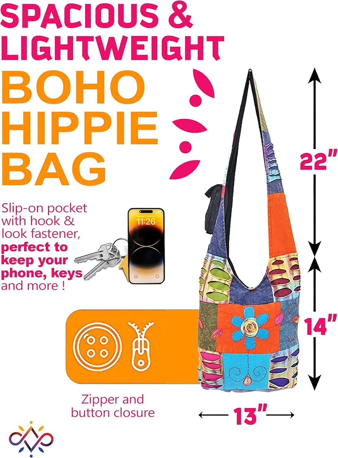 THE COLLECTION ROYAL Hobo Crossbody Bags for Women, Boho Purse, Boho Bag | Hippie Bag, Indie Tote Bag, Cloth Purse for Women