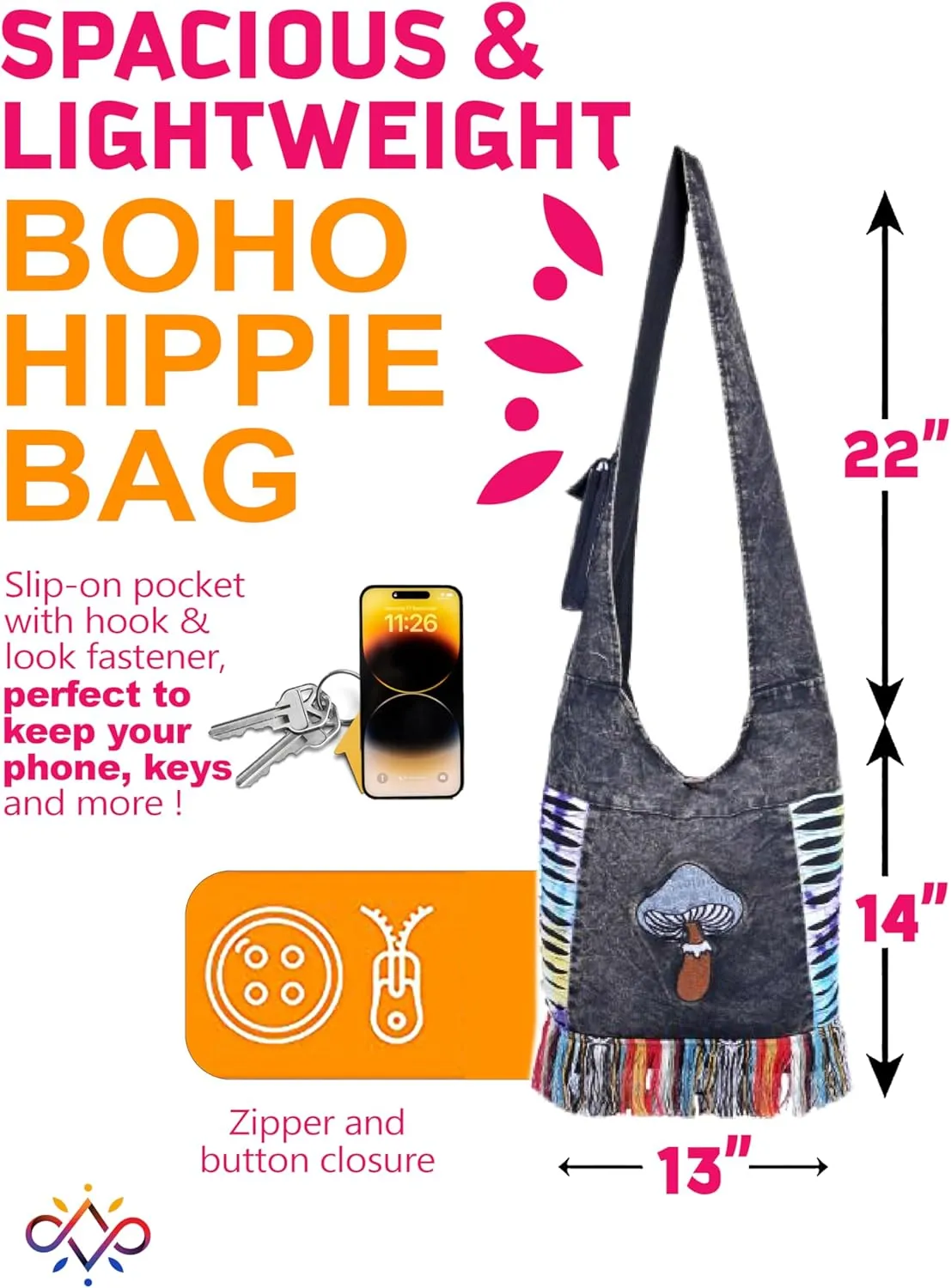 THE COLLECTION ROYAL Hobo Crossbody Bags for Women, Boho Purse, Boho Bag | Hippie Bag, Indie Tote Bag, Cloth Purse for Women