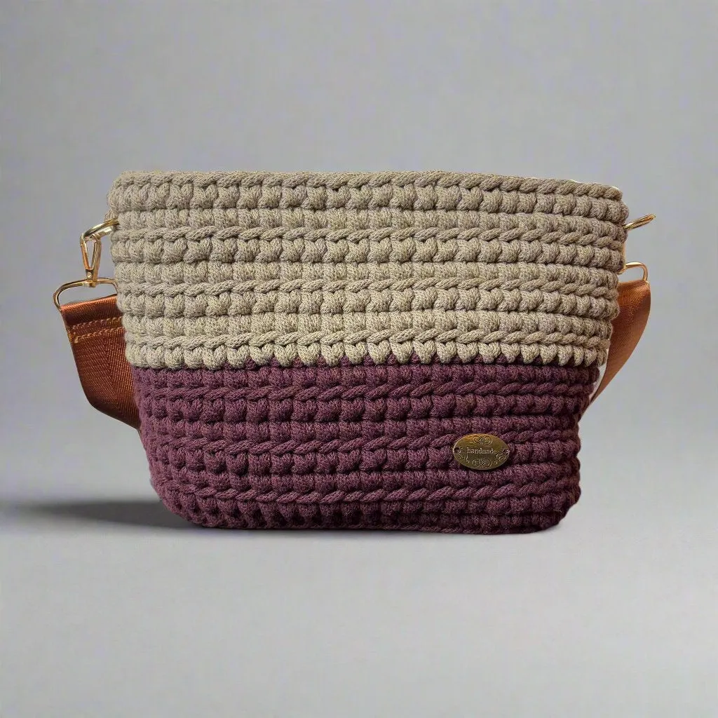 The Maya – Handmade Crochet Crossbody Bag in Burgundy & Coffee