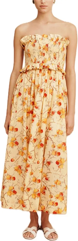 Thopavenoir Women's Strapless Floral Print Maxi Dress Chiffon Layered Tiered Tube Dresses Boho Baggy Swing Beach Sundresses