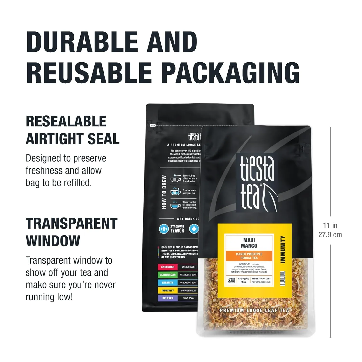 Tiesta Tea Maui Mango | Loose Leaf | Mango Pineapple Herbal Tea | Premium Non-Caffeinated Fruit Blend | Makes Hot or Iced & Brews Up to 200 Cups | 16 Ounce Resealable Bulk Pouch