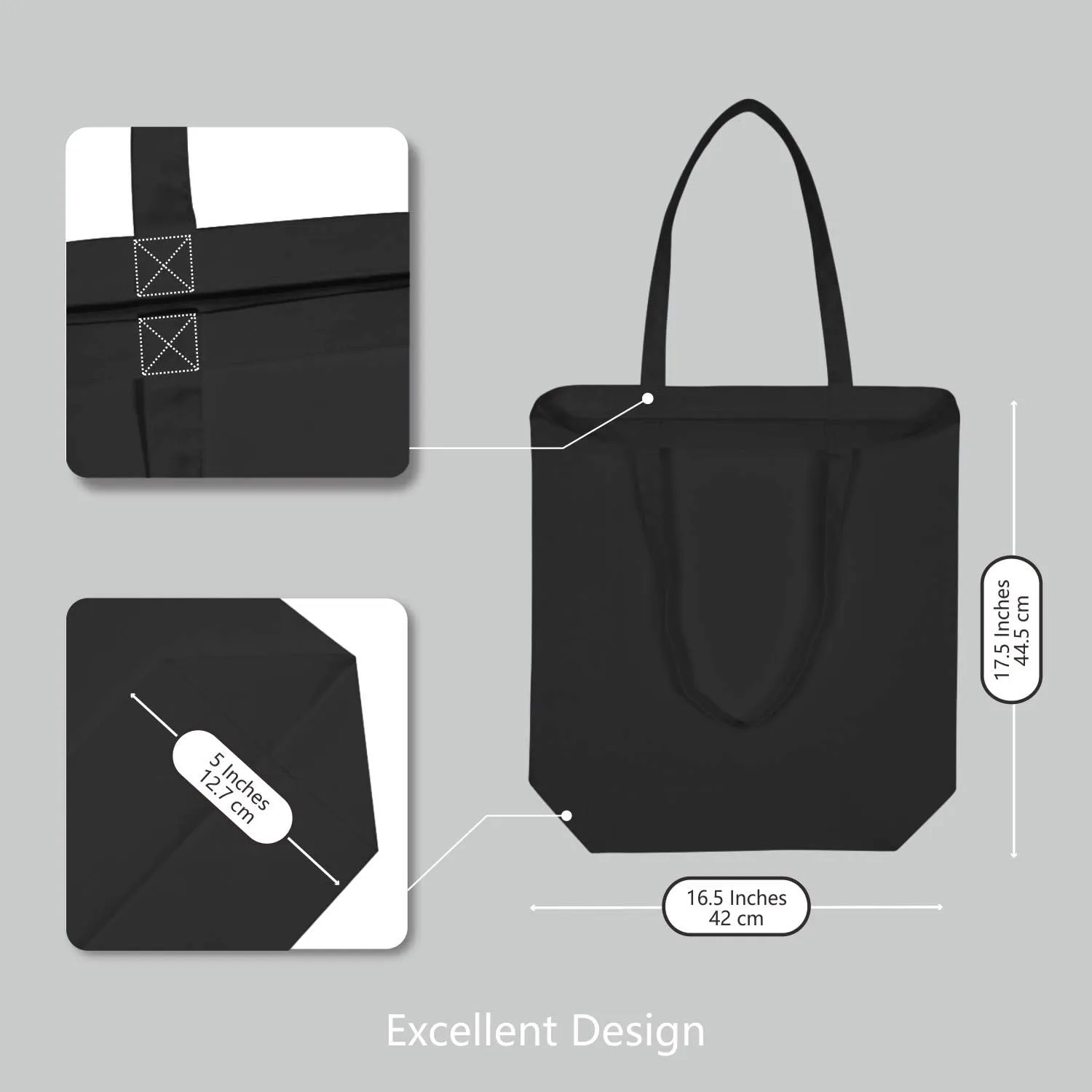 TOPDesign 2 | 6 | 12 Pack Super Strong Large 17.5"x16.5"x5" 10oz Cotton Canvas Tote, Reusable Grocery Shopping Bag, Blank Black Bags for Crafts, DIY Your Creative Designs (Pack of 2)
