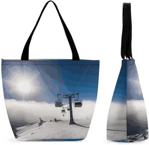 Tote Bag for Women Cute Handbags Ski Lift at Sunshine Reusable Grocery Bag with Zipper Shopping Bag Beach Bag Travel Bag Gym Bag for Mom Teachers Friends Bridesmaids
