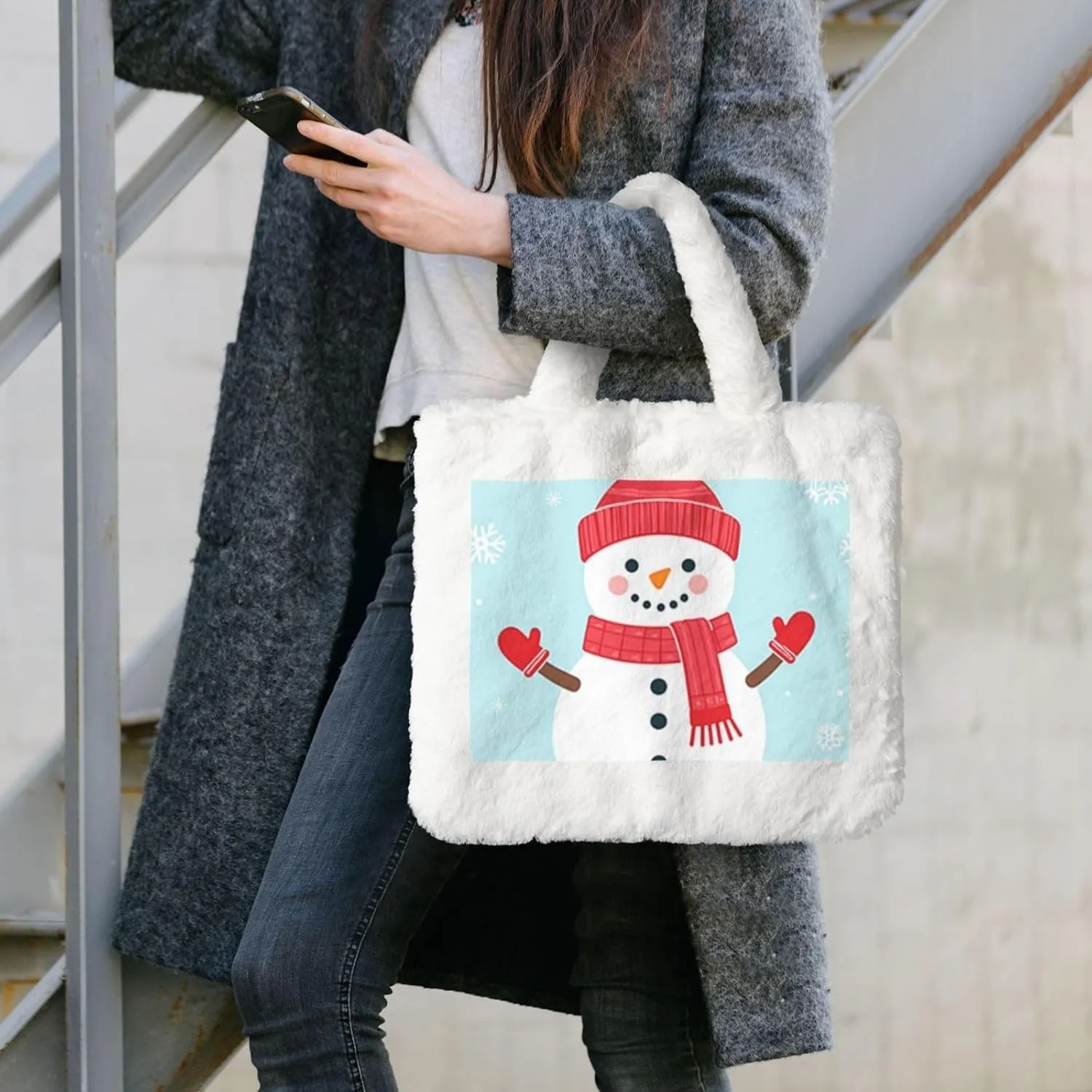 Tote Fluffy Bag Faux Fur Purses for Women Plush Handbag Cute Purse for Autumn Winter