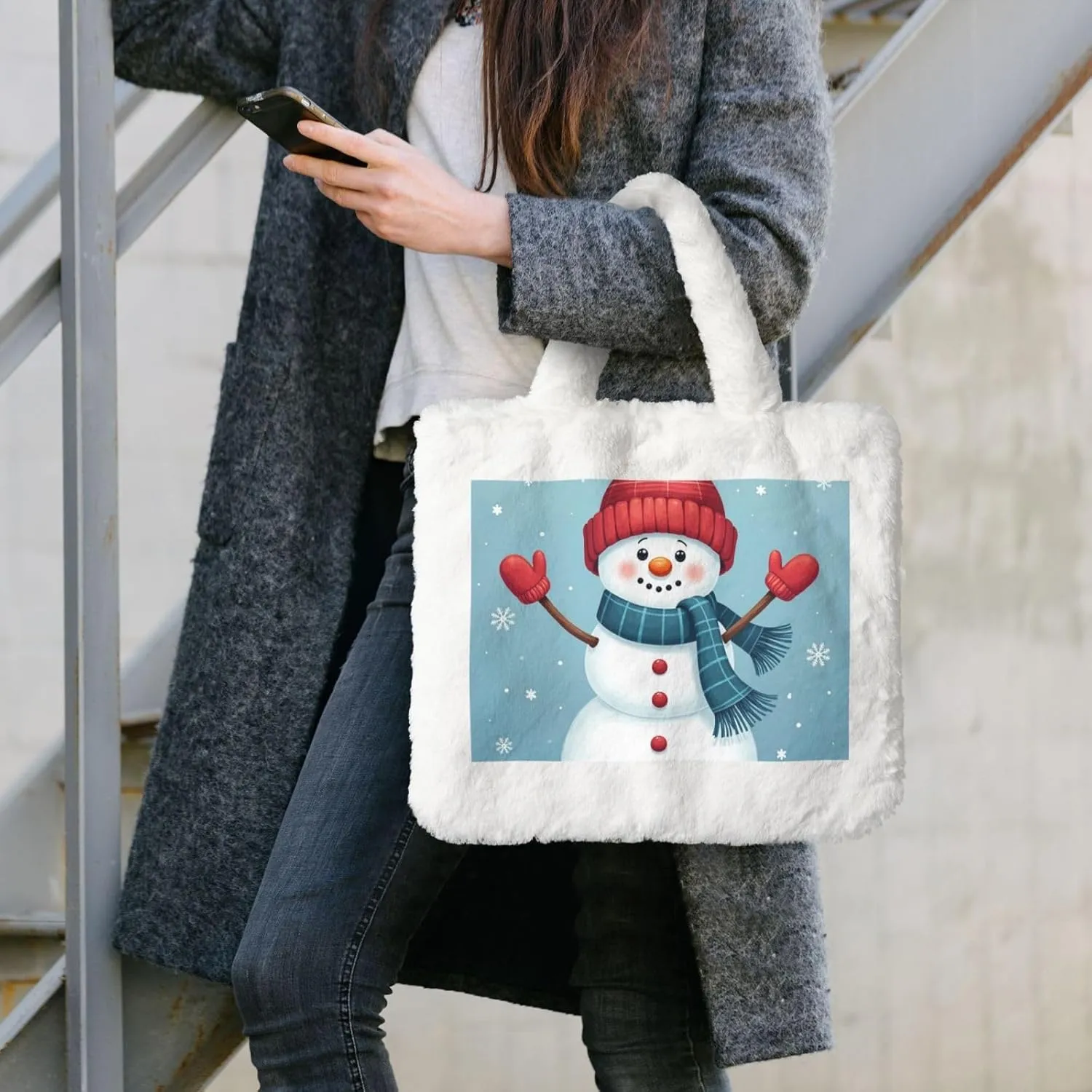 Tote Fluffy Bag Faux Fur Purses for Women Plush Handbag Cute Purse for Autumn Winter