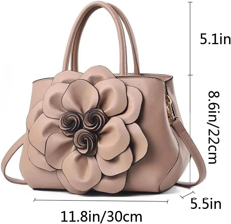 Tote Top-handle Handbags for Women 3D Floral Purse PU Leather Hobo Crossbody Shoulder Bag Satchel