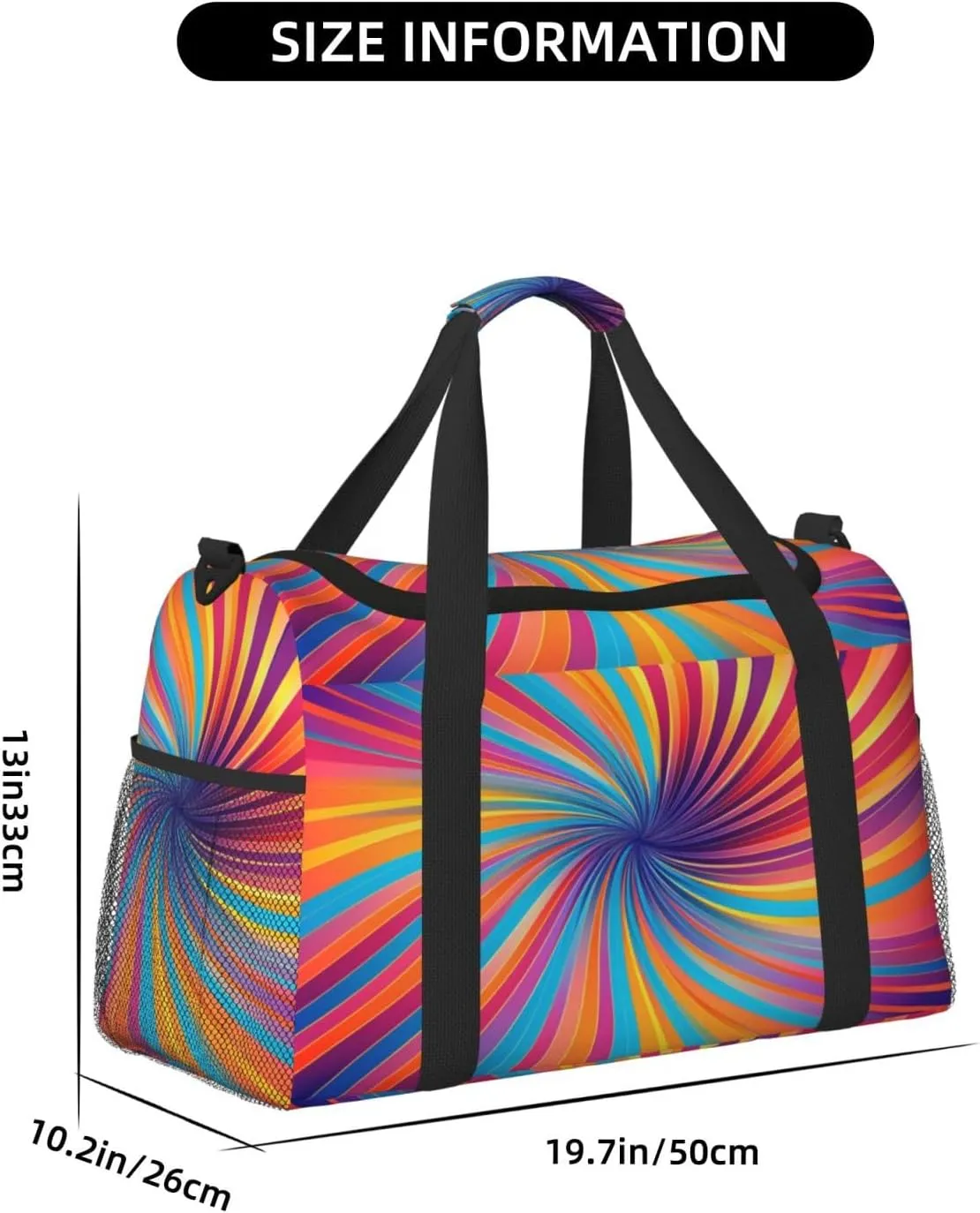 Travel Duffel Bag For Men Women, Colorful Trippy Burst Lines Psychedelic Stripe Carry On Sport Gym Bag With Shoulder Strap Lightweight Waterproof Weekender Bag Overnight Bag
