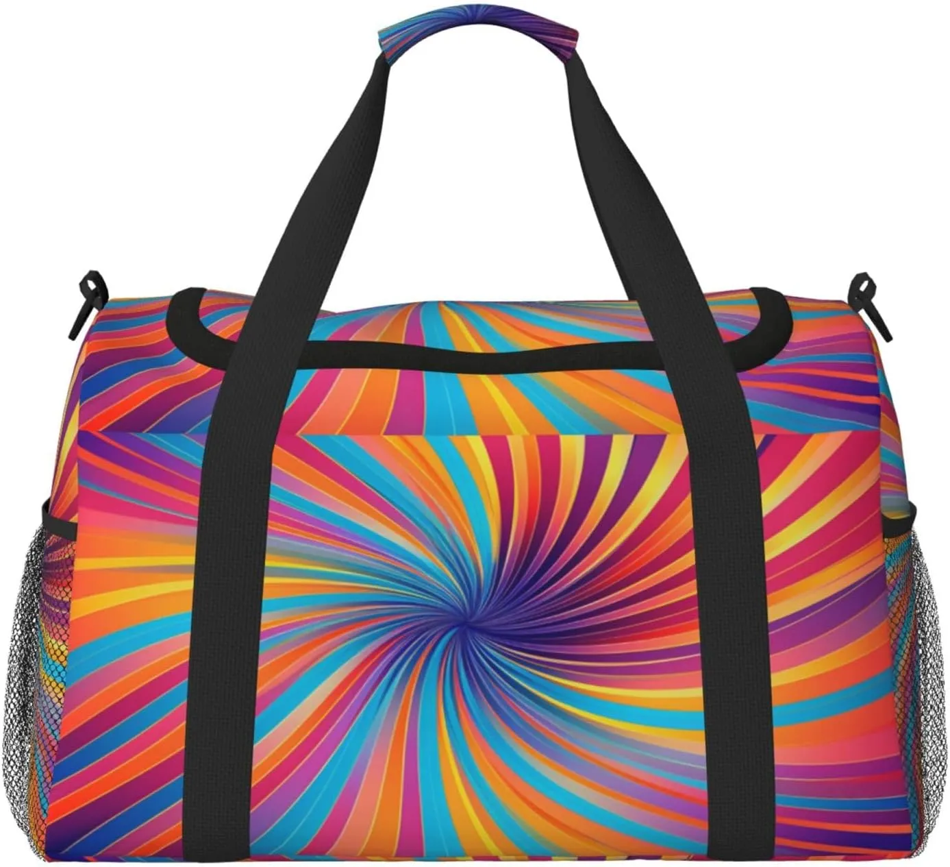 Travel Duffel Bag For Men Women, Colorful Trippy Burst Lines Psychedelic Stripe Carry On Sport Gym Bag With Shoulder Strap Lightweight Waterproof Weekender Bag Overnight Bag