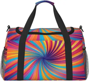 Travel Duffel Bag For Men Women, Colorful Trippy Burst Lines Psychedelic Stripe Carry On Sport Gym Bag With Shoulder Strap Lightweight Waterproof Weekender Bag Overnight Bag