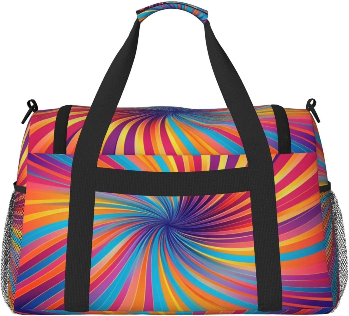 Travel Duffel Bag For Men Women, Colorful Trippy Burst Lines Psychedelic Stripe Carry On Sport Gym Bag With Shoulder Strap Lightweight Waterproof Weekender Bag Overnight Bag