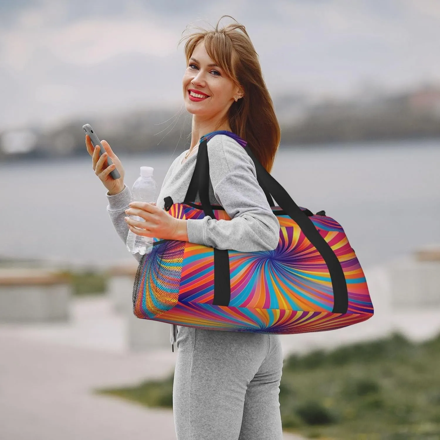 Travel Duffel Bag For Men Women, Colorful Trippy Burst Lines Psychedelic Stripe Carry On Sport Gym Bag With Shoulder Strap Lightweight Waterproof Weekender Bag Overnight Bag