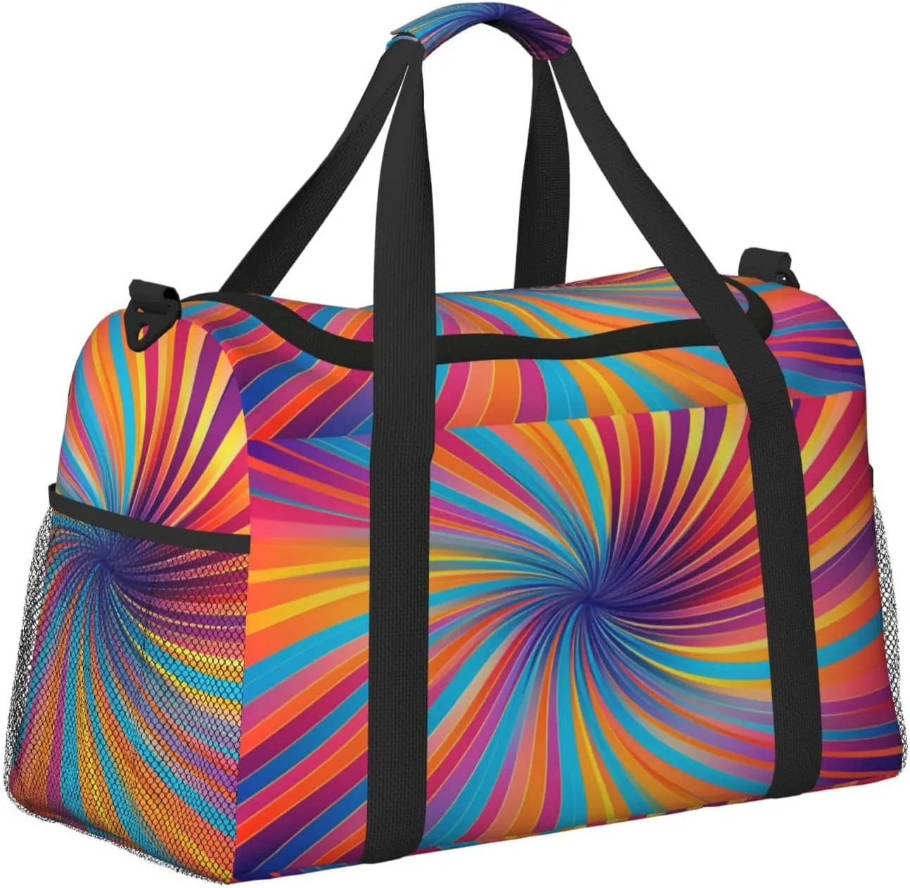 Travel Duffel Bag For Men Women, Colorful Trippy Burst Lines Psychedelic Stripe Carry On Sport Gym Bag With Shoulder Strap Lightweight Waterproof Weekender Bag Overnight Bag