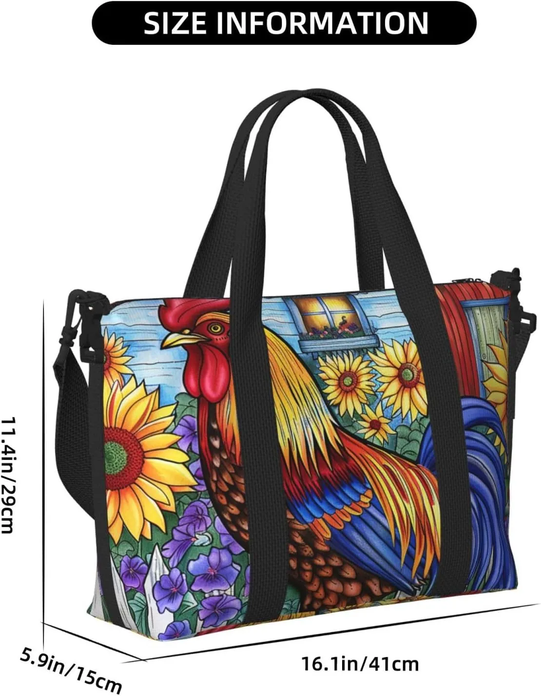 Travel Duffle Bag Colorful Rooster Weekender Overnight Bags Luggage Bag for Women Men Waterproof Sports Gym Bag Hand Bag with Shoulder Strap