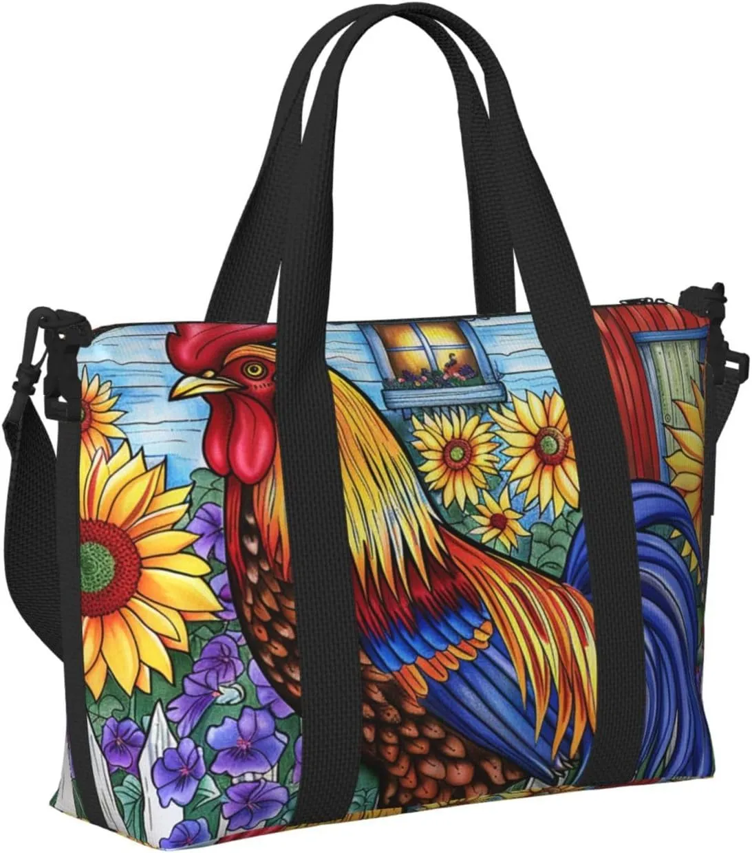 Travel Duffle Bag Colorful Rooster Weekender Overnight Bags Luggage Bag for Women Men Waterproof Sports Gym Bag Hand Bag with Shoulder Strap