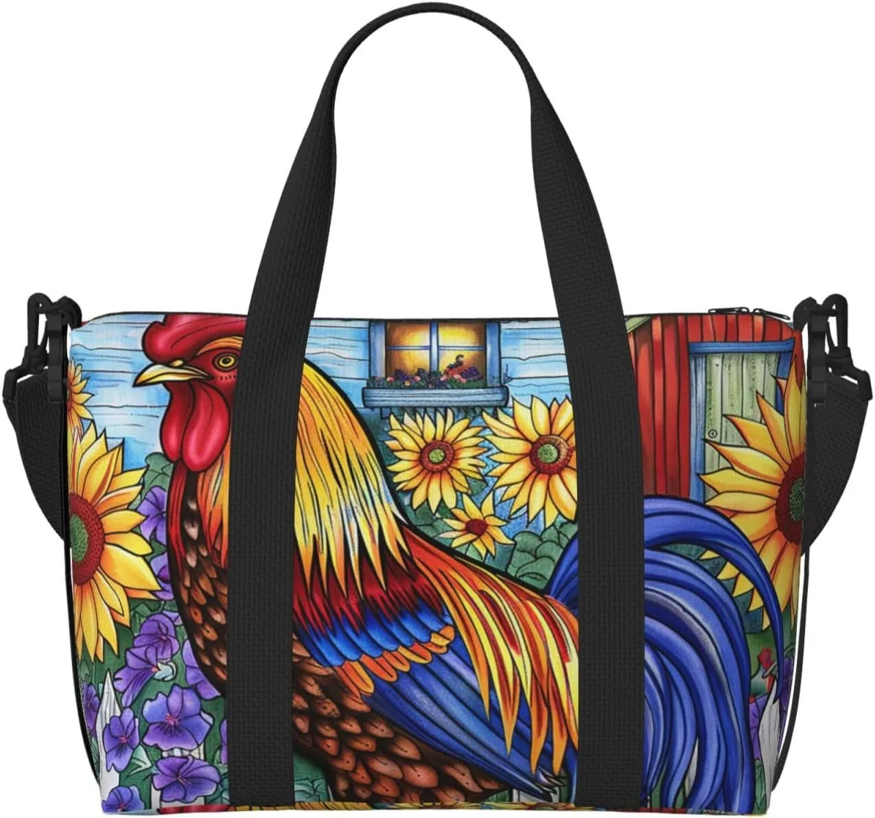 Travel Duffle Bag Colorful Rooster Weekender Overnight Bags Luggage Bag for Women Men Waterproof Sports Gym Bag Hand Bag with Shoulder Strap