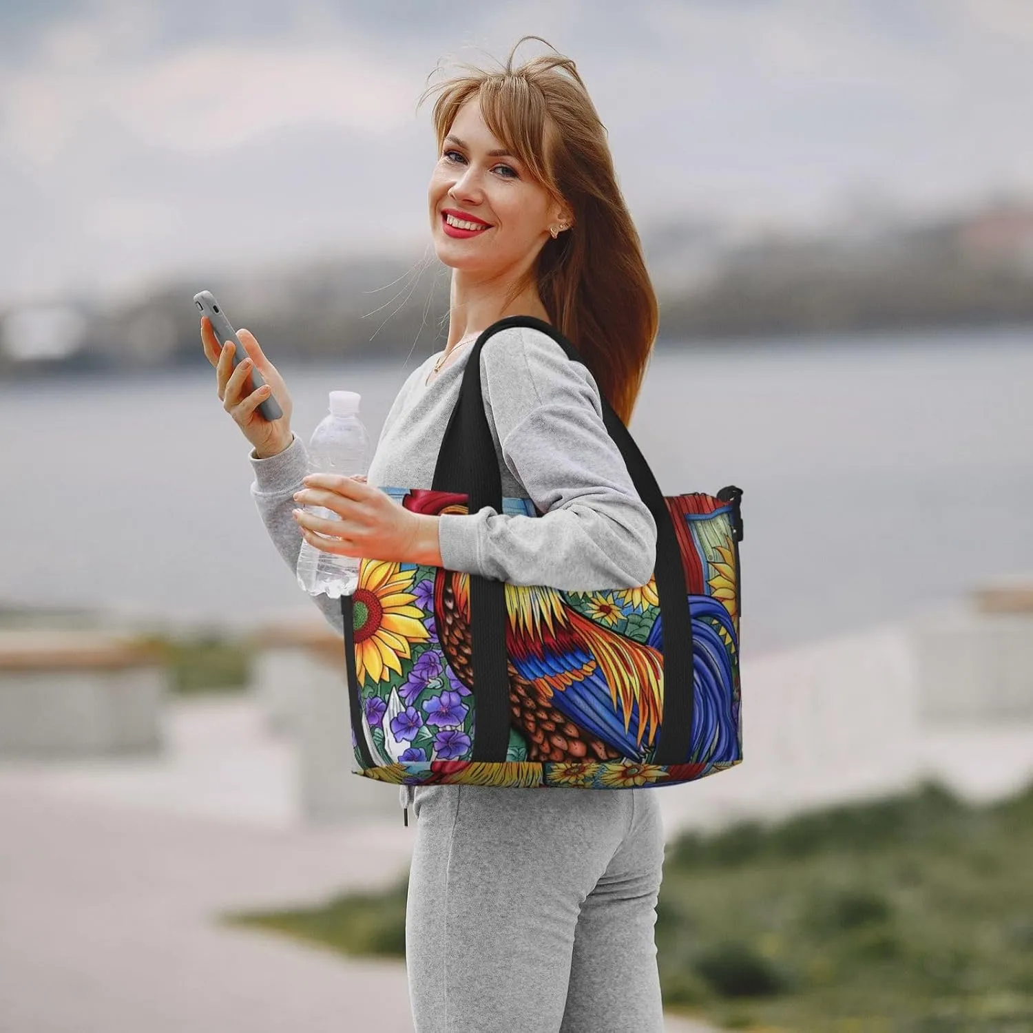 Travel Duffle Bag Colorful Rooster Weekender Overnight Bags Luggage Bag for Women Men Waterproof Sports Gym Bag Hand Bag with Shoulder Strap