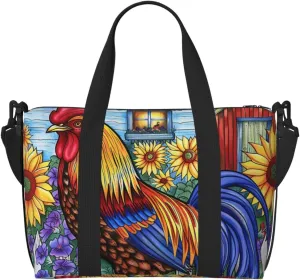 Travel Duffle Bag Colorful Rooster Weekender Overnight Bags Luggage Bag for Women Men Waterproof Sports Gym Bag Hand Bag with Shoulder Strap