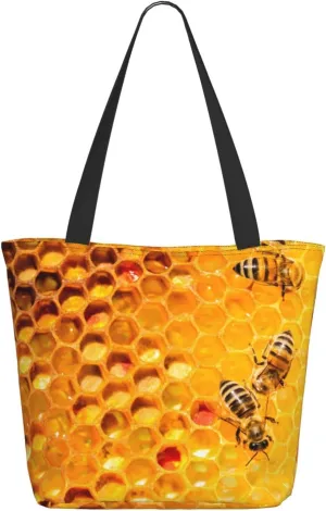 Travel Tote Bag for Women Work - Lightweight Bees on Hive Honeycomb Shoulder Bag Nurse Bag Beach Handbags for Women, Fashion Large Tote Purse for Women with Zipper