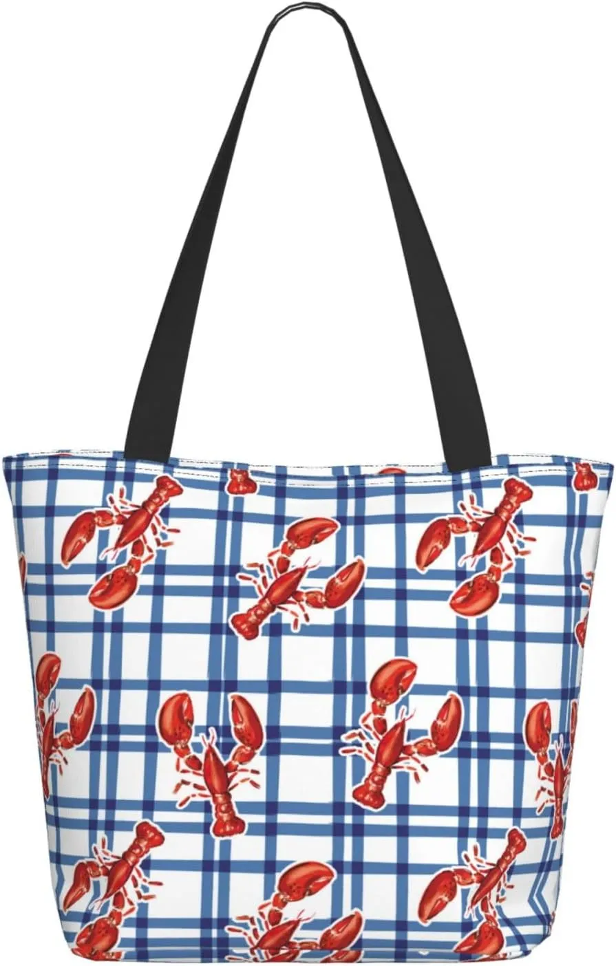 Travel Tote Bag for Women Work - Lightweight Crayfish Plaid Shoulder Bag Nurse Bag Beach Handbags for Women, Fashion Large Tote Purse for Women with Zipper