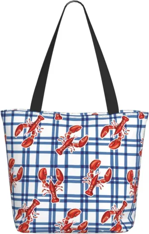 Travel Tote Bag for Women Work - Lightweight Crayfish Plaid Shoulder Bag Nurse Bag Beach Handbags for Women, Fashion Large Tote Purse for Women with Zipper