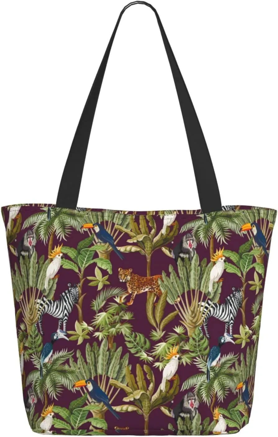 Travel Tote Bag for Women Work - Lightweight Cute Parrot Baboon Leopard Zebra Shoulder Bag Nurse Bag Beach Handbags for Women, Fashion Large Tote Purse for Women with Zipper
