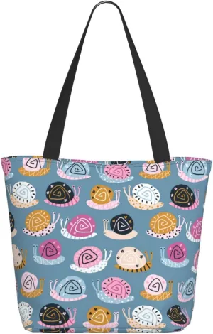 Travel Tote Bag for Women Work - Lightweight Funny Doodle Snails Shoulder Bag Nurse Bag Beach Handbags for Women, Fashion Large Tote Purse for Women with Zipper