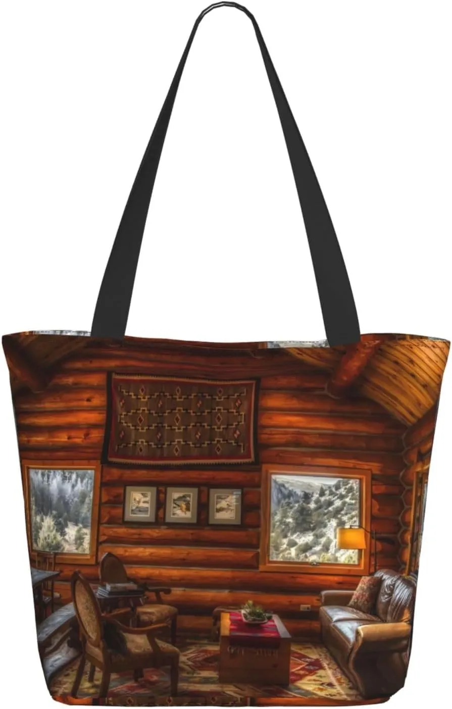 Travel Tote Bag for Women Work - Lightweight Log Cabin Inside Shoulder Bag Nurse Bag Beach Handbags for Women, Fashion Large Tote Purse for Women with Zipper