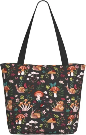 Travel Tote Bag for Women Work - Lightweight Mushroom snail Shoulder Bag Nurse Bag Beach Handbags for Women, Fashion Large Tote Purse for Women with Zipper