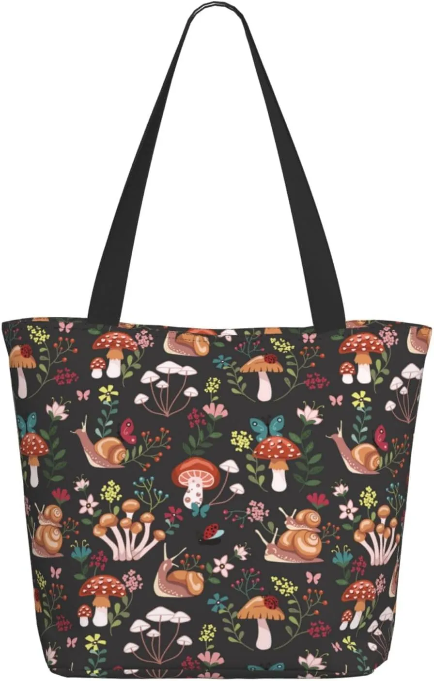 Travel Tote Bag for Women Work - Lightweight Mushroom snail Shoulder Bag Nurse Bag Beach Handbags for Women, Fashion Large Tote Purse for Women with Zipper