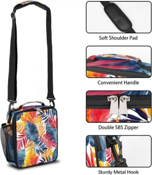 Tropic Palm Leaves Lunch Bag for Women/Men, Insulated Lunch Box with Adjustable Shoulder Strap, Zipper Lunch Tote Bag for Work Picnic Camping
