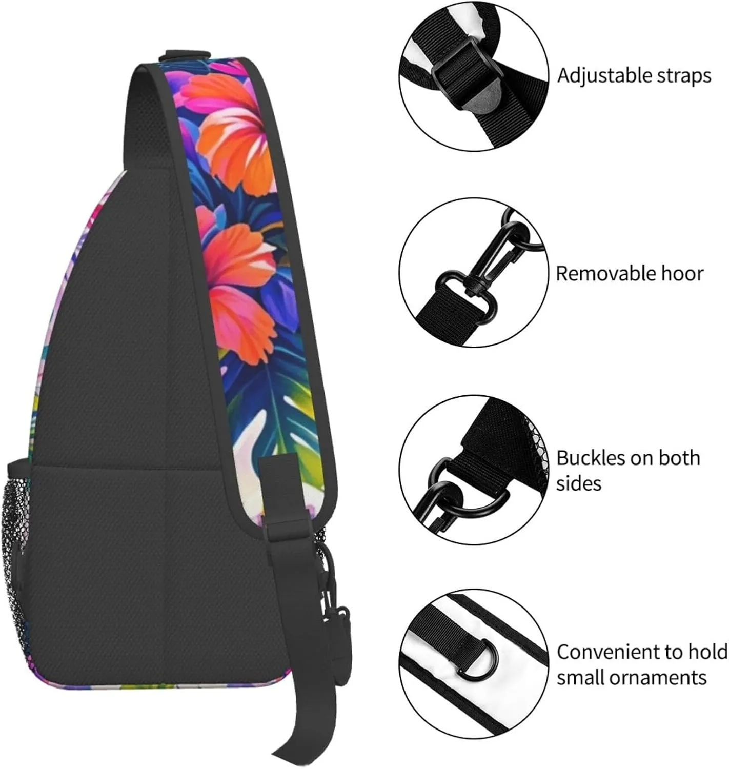 Tropical Colorful Parrots and Leaves Crossbody Bags Cross Chest Bag Adjustable Sling Backpack for Women Men