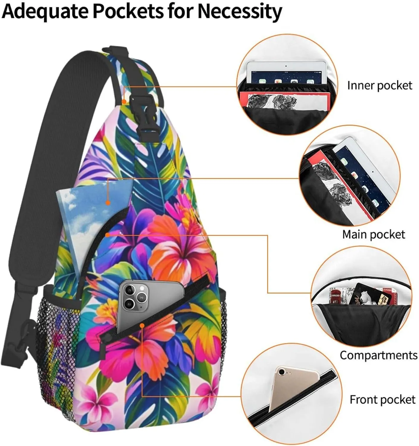 Tropical Colorful Parrots and Leaves Crossbody Bags Cross Chest Bag Adjustable Sling Backpack for Women Men