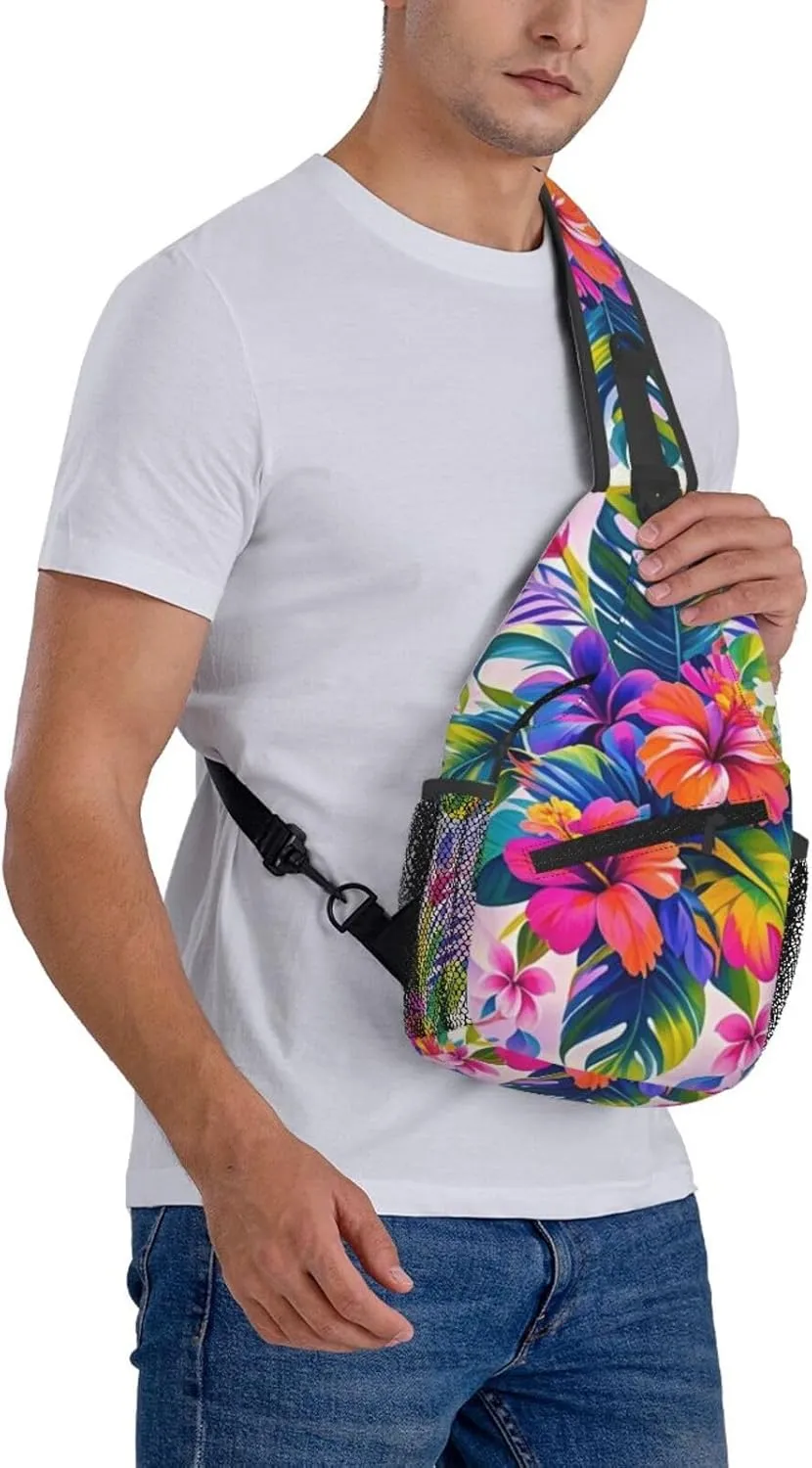 Tropical Colorful Parrots and Leaves Crossbody Bags Cross Chest Bag Adjustable Sling Backpack for Women Men