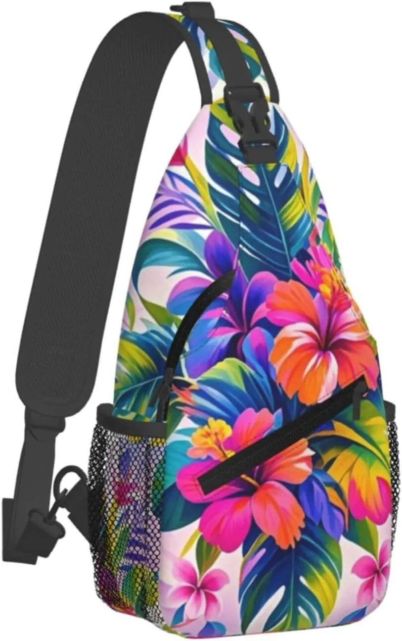 Tropical Colorful Parrots and Leaves Crossbody Bags Cross Chest Bag Adjustable Sling Backpack for Women Men