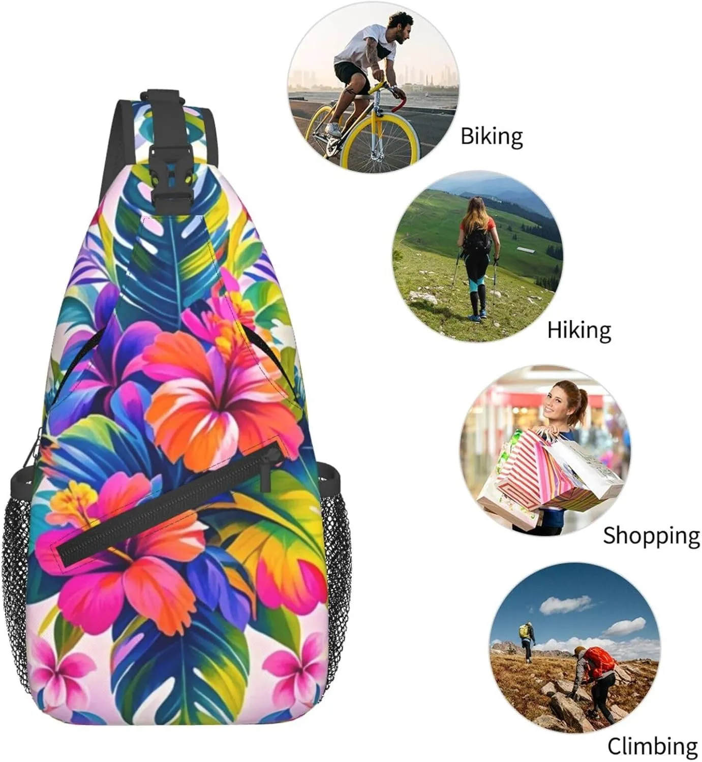 Tropical Colorful Parrots and Leaves Crossbody Bags Cross Chest Bag Adjustable Sling Backpack for Women Men