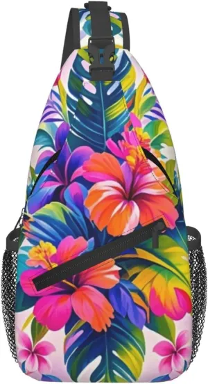 Tropical Colorful Parrots and Leaves Crossbody Bags Cross Chest Bag Adjustable Sling Backpack for Women Men